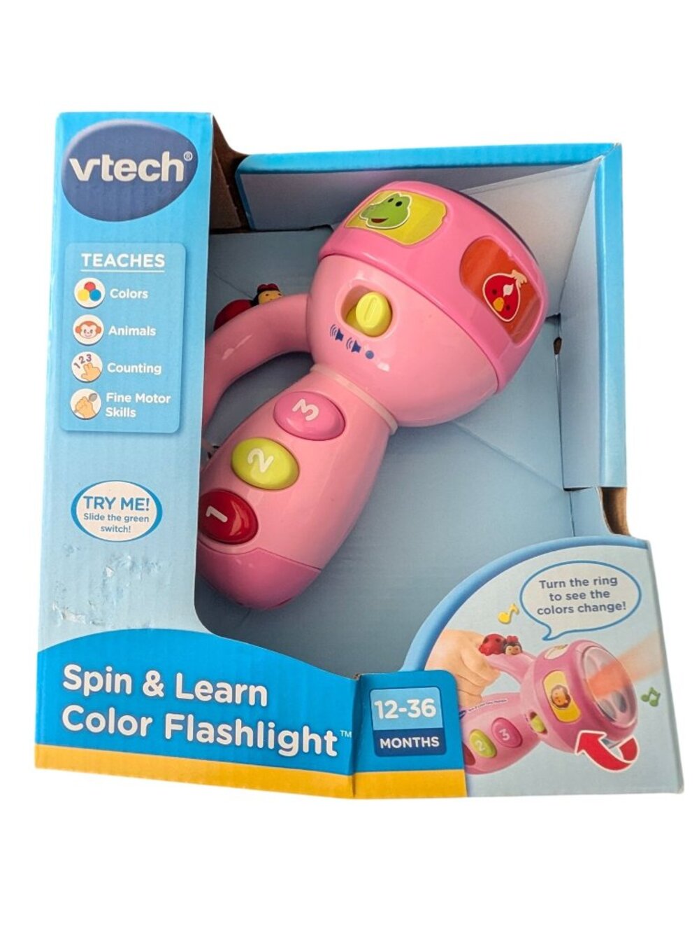 VTech Spin & Learn Color Flashlight Pink Engaging Buttons Teaches Colors & Numbe